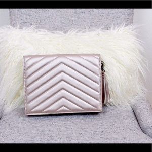 Neiman Marcus Metallic Light Pink Chevron Snap Clutch